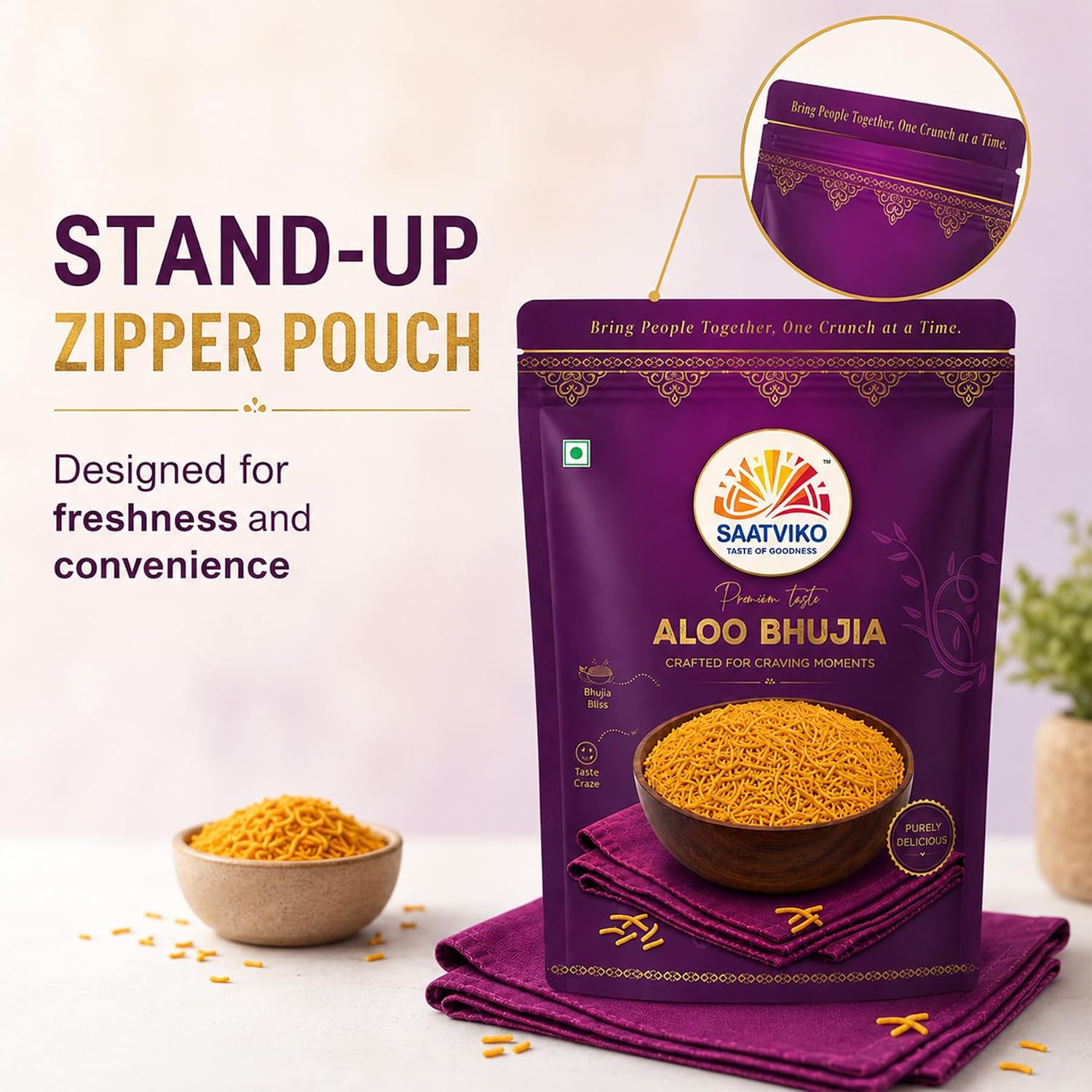 Saatviko Premium Aloo Bhujia 300g | Crispy & Spicy Indian Namkeen - Image 4