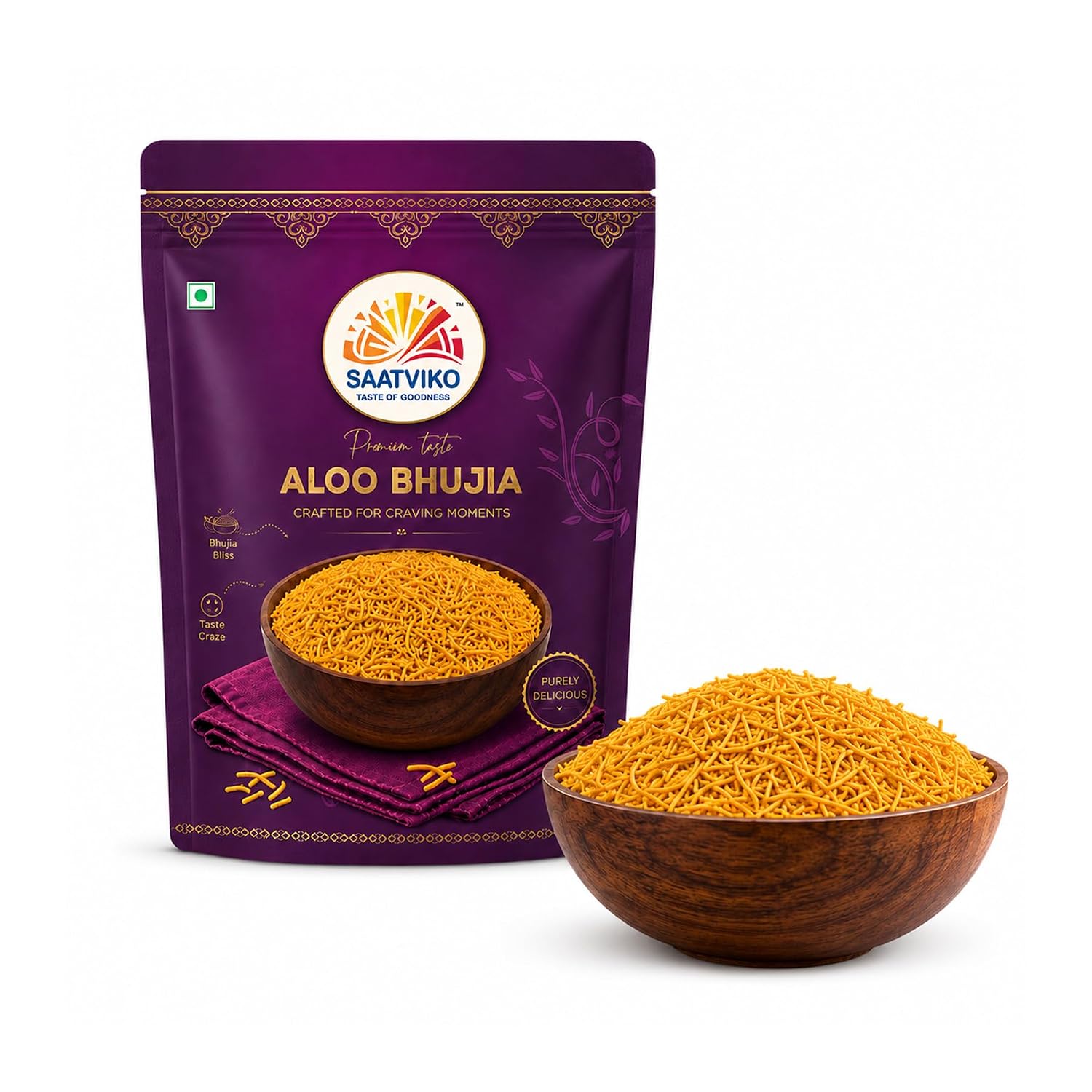 Saatviko Premium Aloo Bhujia 300g | Crispy & Spicy Indian Namkeen - Image 3