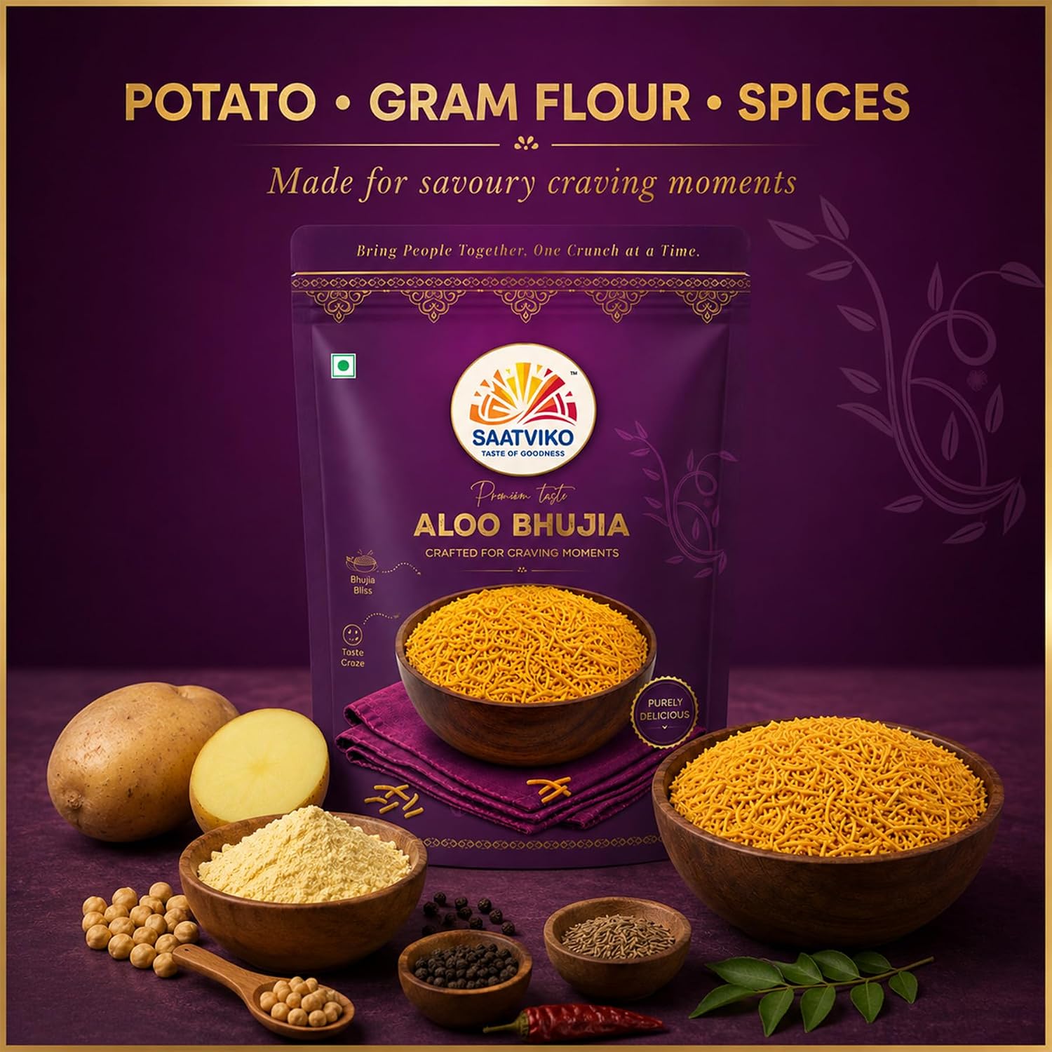 Saatviko Premium Aloo Bhujia 300g | Crispy & Spicy Indian Namkeen - Image 5